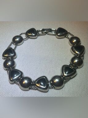 Silver and Black Onyx Triangular Bead Bracelet - Women Jewelry